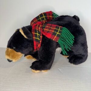 Dan Dee Plush Bear Christmas Black with‎ Red Plaid Scarf